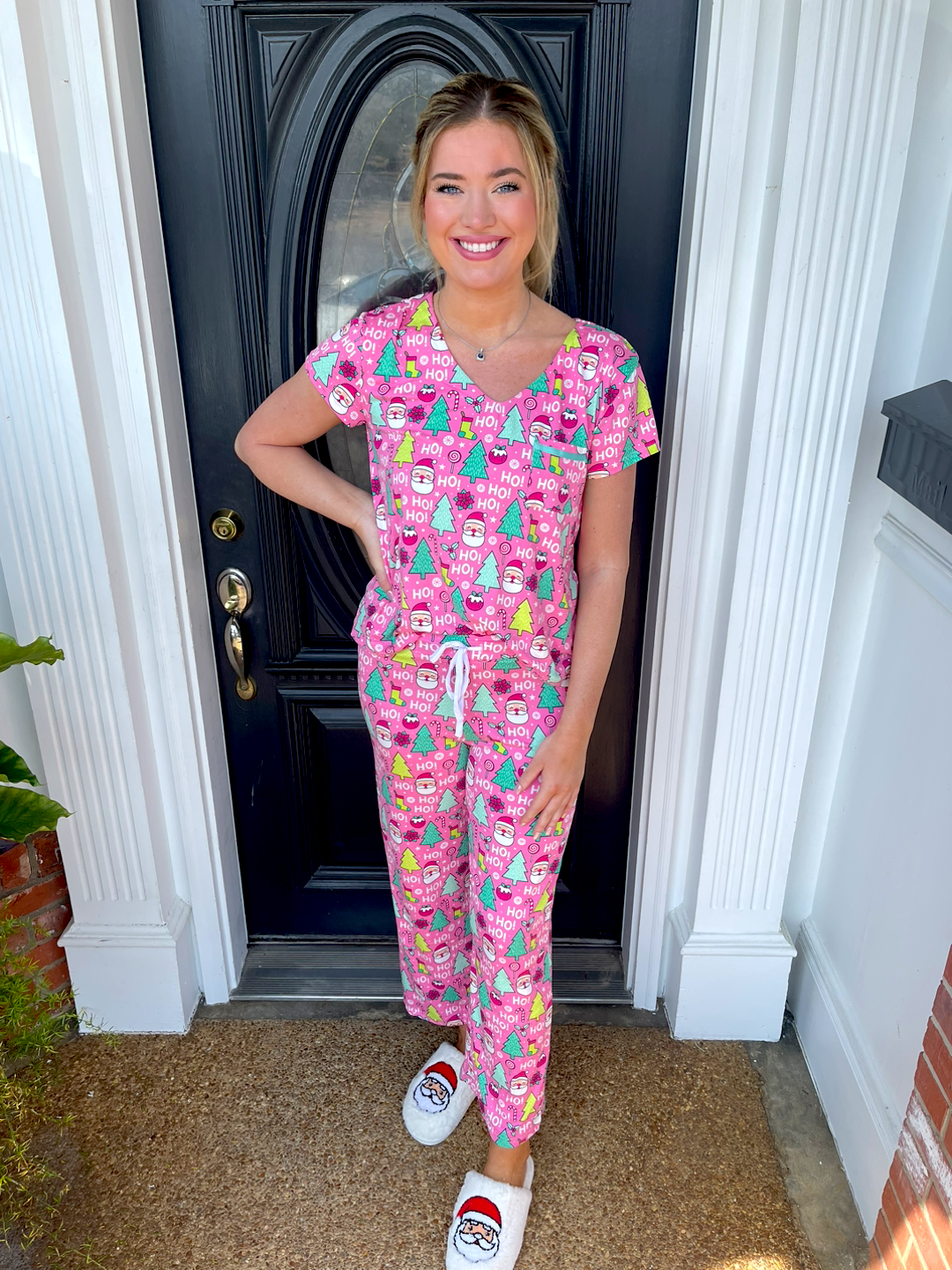 Pink Christmas Crop PJ Pant Set