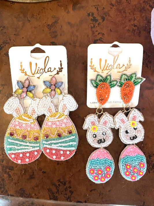 Easter Bunny & Carrot 3 Drop Earrings