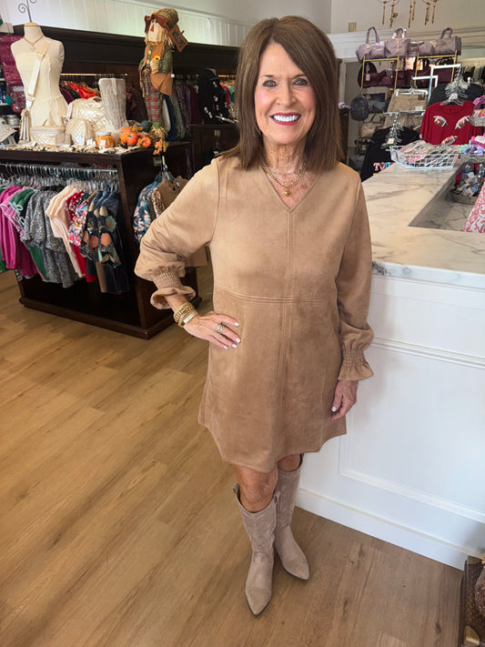 Long Sleeve Suede Dress