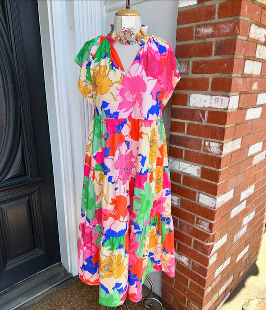 Multi Colored Print Tiered Dress