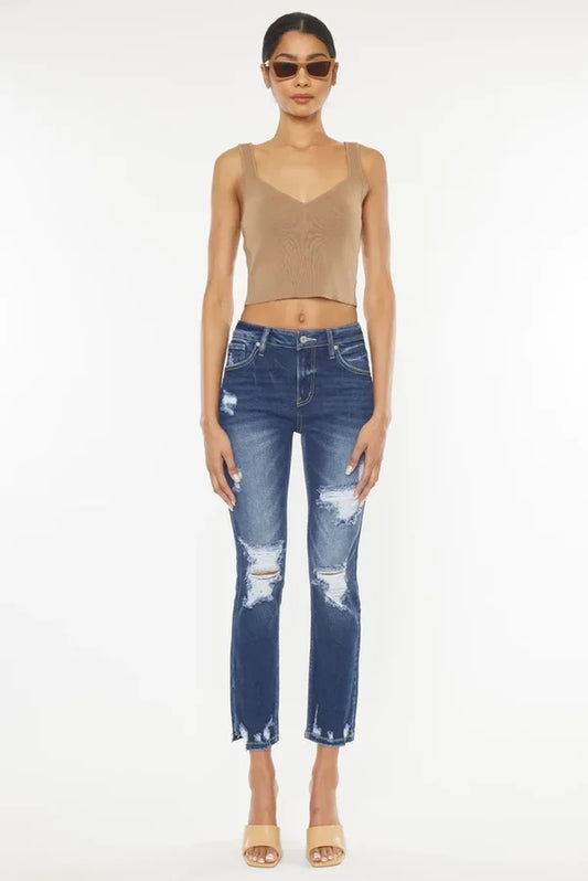 Distressed Straight Fit Jeans