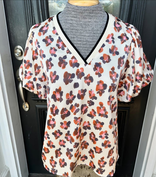 Printed V Neck Top